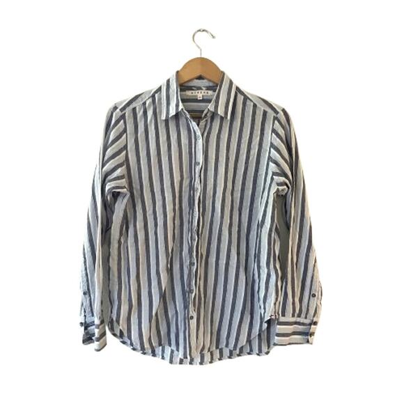 Xirena Women's Stripe Beau Button Up Shirt XS Blue Metallic Long Sleeve Blouse - Picture 1 of 7